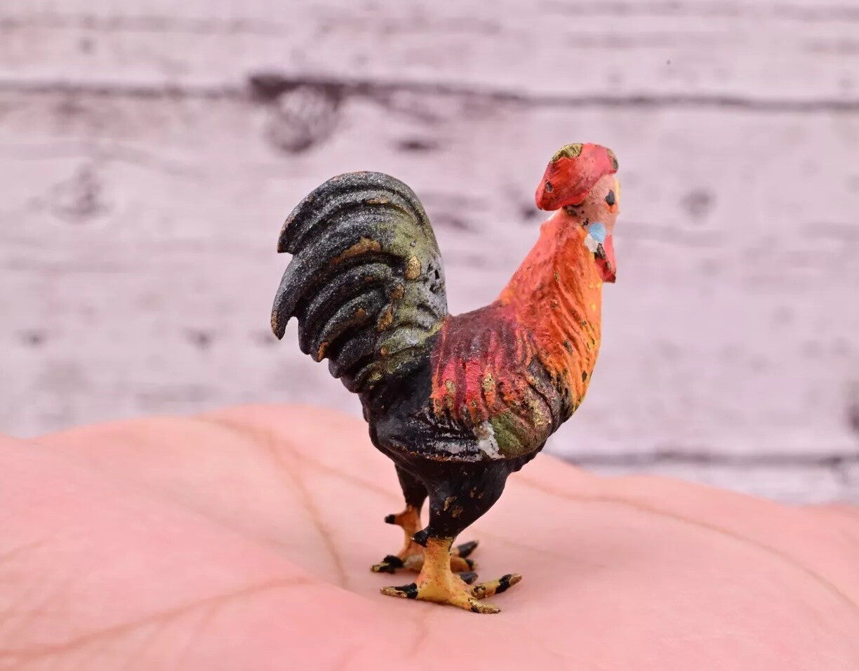 Colorful Antique Austrian Vienna Cold Painted Bronze Figure of Miniature Rooster6