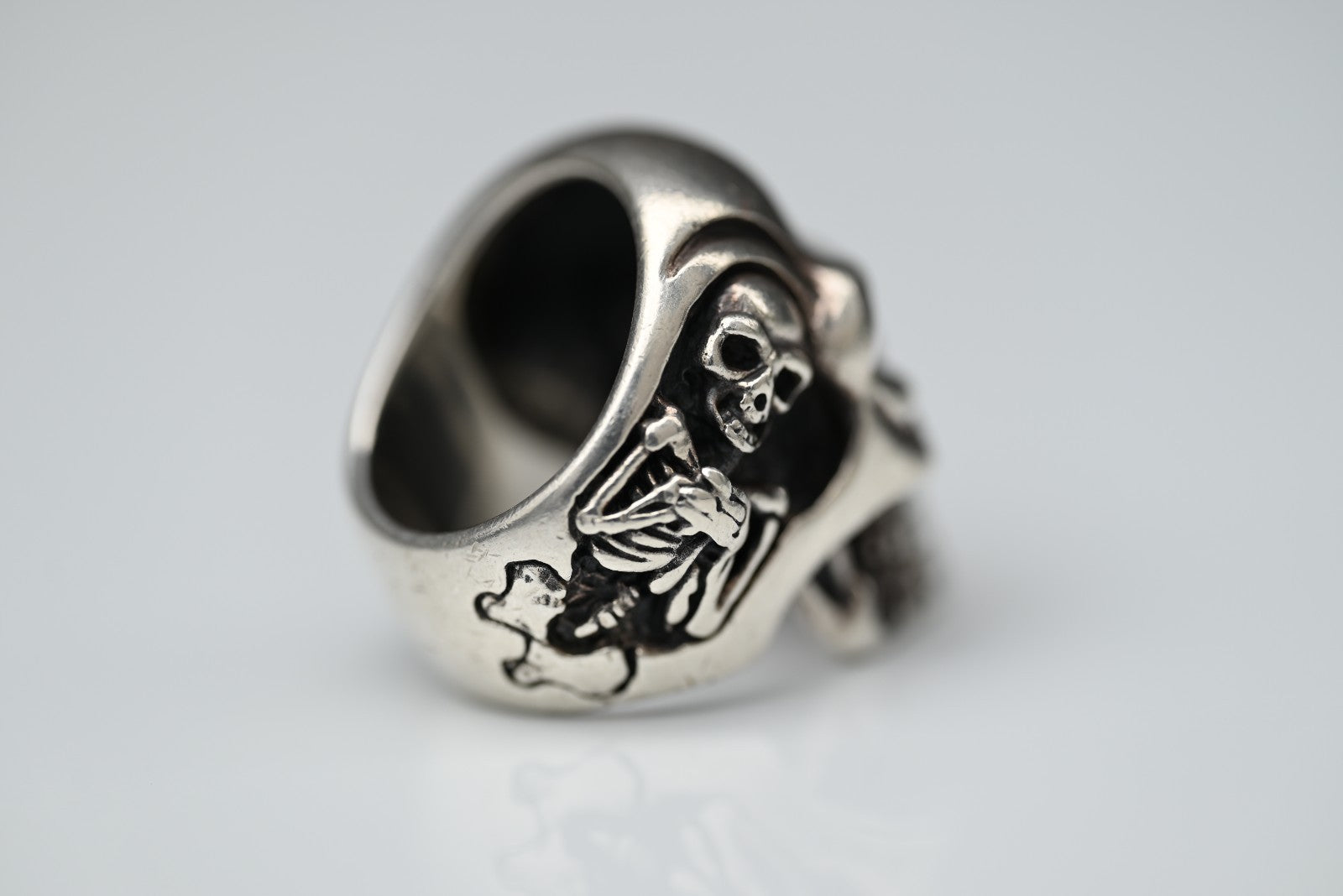 Heavy Sterling Silver Handmade Biker Skull & Skeleton Men’s Ring Size 6.54