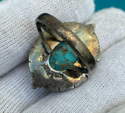 Superb Native American Signed Sterling Silver Ring w/ Turquoise Gem6