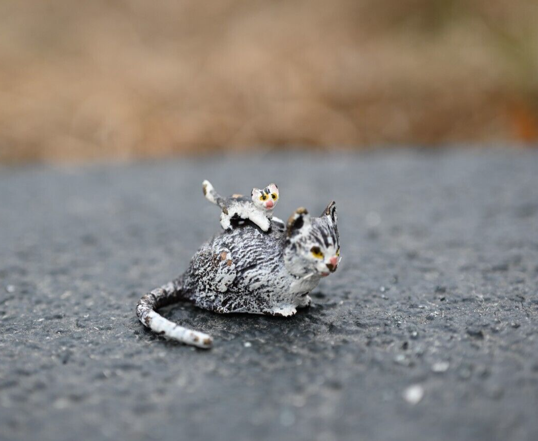 Austrian Vienna Cold Painted Bronze of Small Kitten on its Mom's Back0