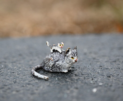 Austrian Vienna Cold Painted Bronze of Small Kitten on its Mom's Back0