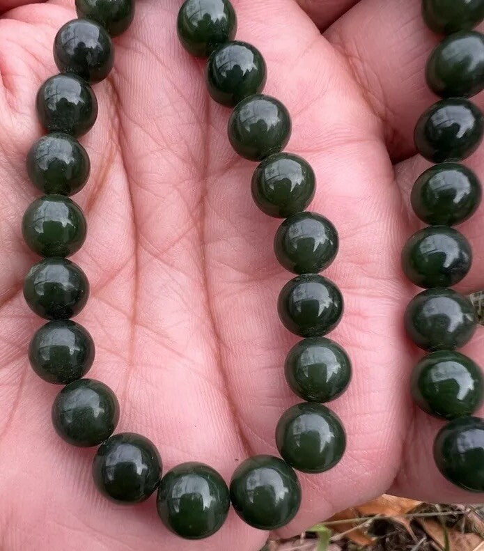 Antique / Vintage Spinach Natural Green Jade Beaded Necklace2