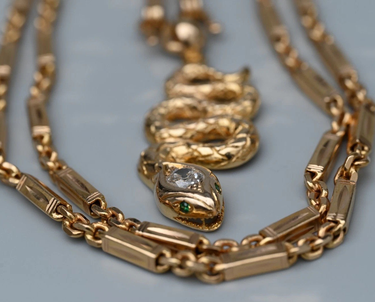 Genuine Antique Victorian 18K Yellow Gold Snake Amulet Necklace GIA Certified3