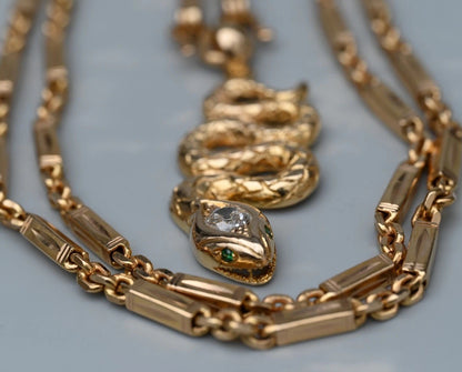 Genuine Antique Victorian 18K Yellow Gold Snake Amulet Necklace GIA Certified3