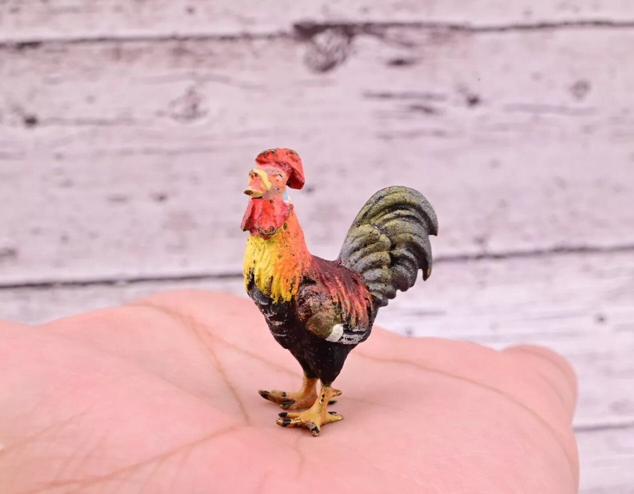 Colorful Antique Austrian Vienna Cold Painted Bronze Figure of Miniature Rooster5