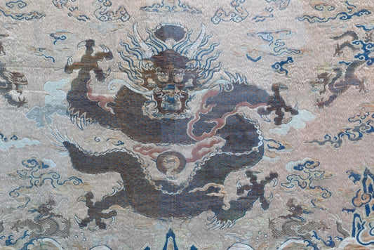 Stunning Glass Framed Ming - Early Qing Dynasty Silk Altar Panel W/ Dragons1