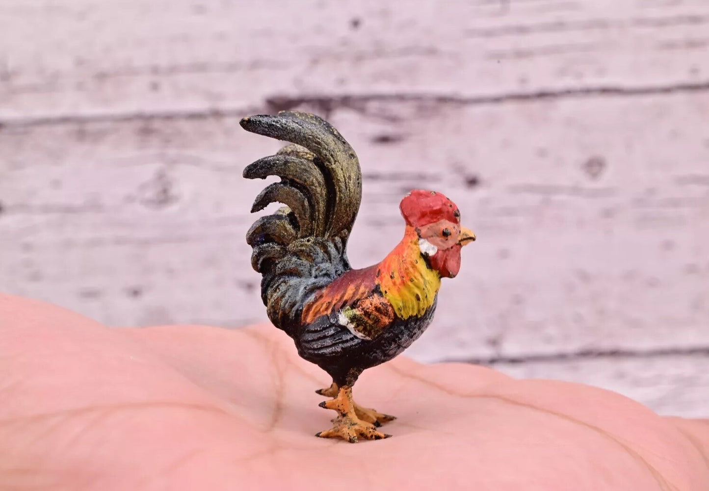 Early Antique Austrian Vienna Cold Painted Bronze Figure of Miniature Rooster6