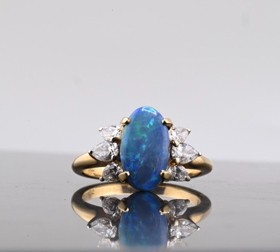 IGI Certified 18K Yellow Gold Ring w/ Natural 2.00 ct Opal Cabochon & Diamonds6