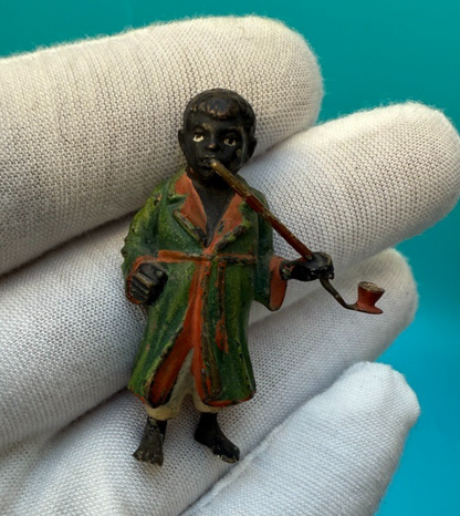 Rare Antique 19th C. / 1900s Austrian Vienna Cold Painted Rich Black Man Smoking2