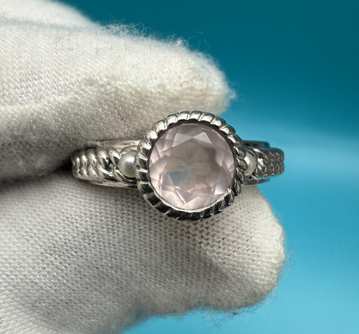 Vintage Atelier Anthony Nak Sterling Silver Light Pink Quartz Pearl Rope Ring4