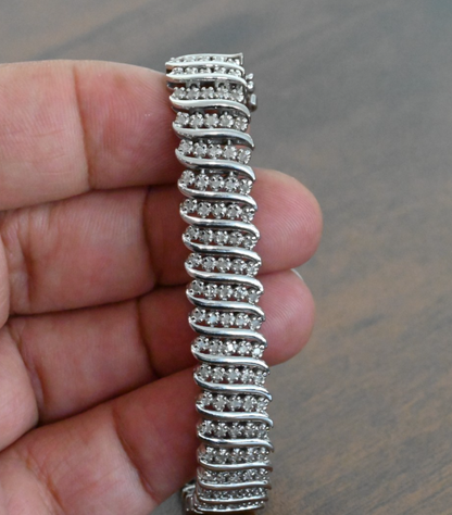 Unique Vintage Sterling Silver Bracelet with 2 CTTW Natural Diamonds4