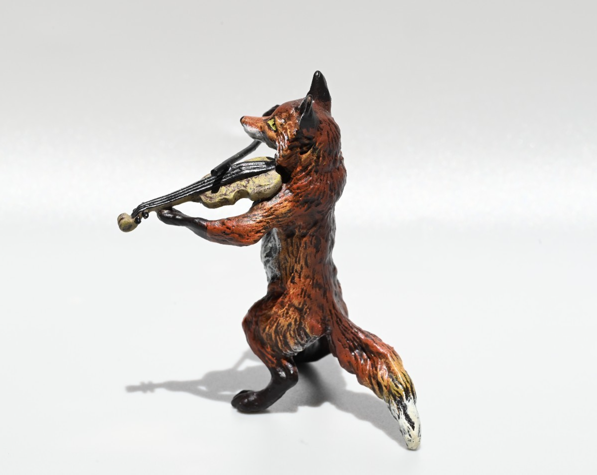 Gorgeous Austrian Vienna Cold Painted Bronze Figure of Fox Musician with Violin6