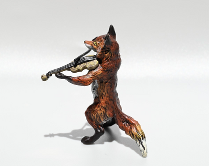 Gorgeous Austrian Vienna Cold Painted Bronze Figure of Fox Musician with Violin6