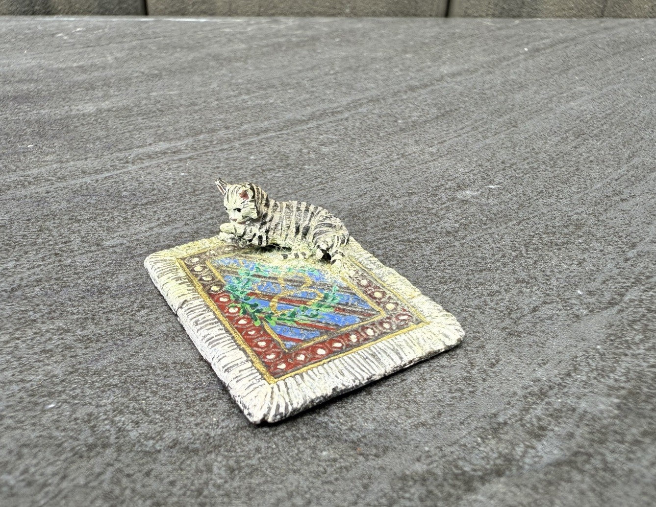 Colorful Austrian Vienna Cold Painted Bronze Figure of Cat on Persian Carpet4