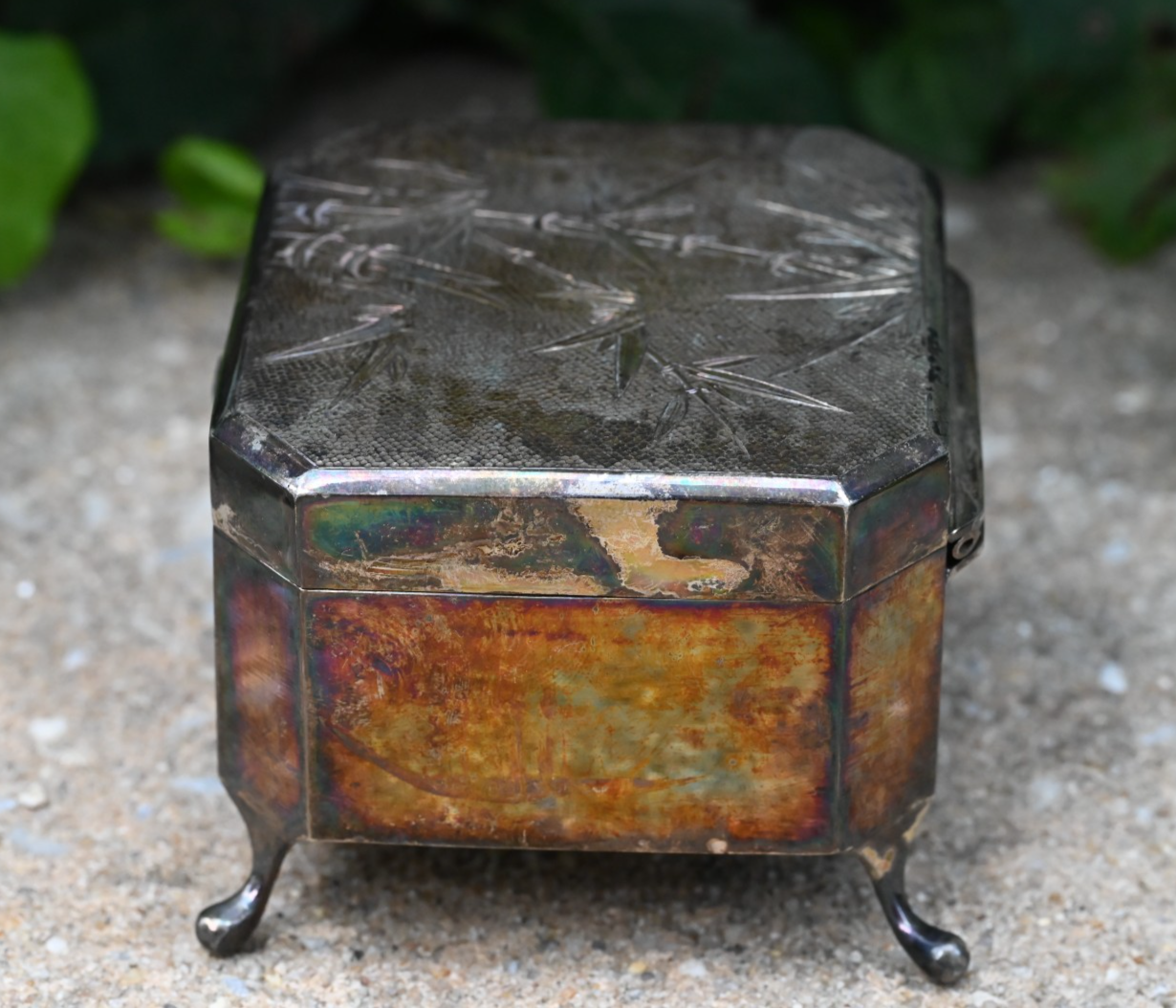 Antique Bamboo Design Tack Hing Hong Kong Export Silver Jewelry / Trinket Box3
