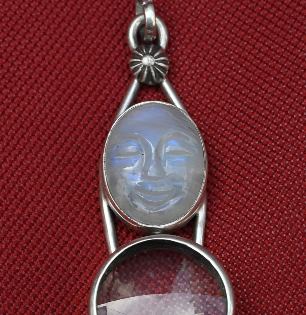Gorgeous Sterling Silver Southwest Jewelers Loupe W/ Rainbow Moonstone Face1