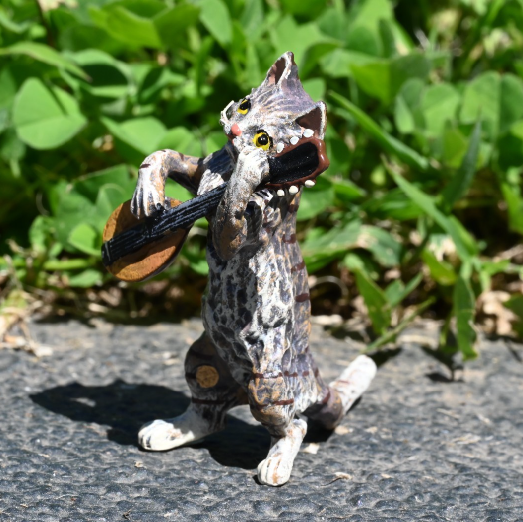 Fritz Bergmann  Austrian Vienna Cold  Painted Bronze Musical Cat with Mandolin2