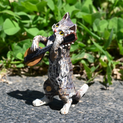 Fritz Bergmann  Austrian Vienna Cold  Painted Bronze Musical Cat with Mandolin2