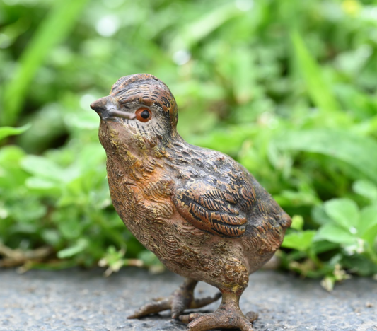 Antique 1900s Austrian Vienna Cold Painted Bronze Figure of Chick with Stem0