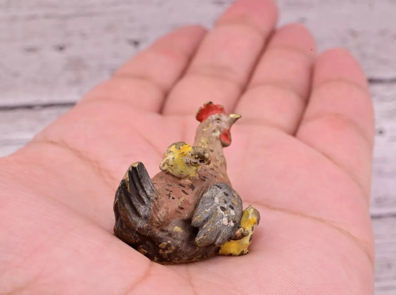 Attractive Antique Austrian Vienna Cold Painted Bronze Figure Hen With Chicks6