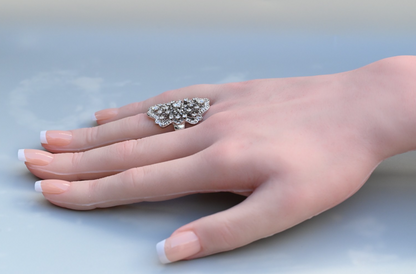 Amazing 14k WG Cocktail Ring in Art Deco Filigree Style with Cluster of Diamonds2