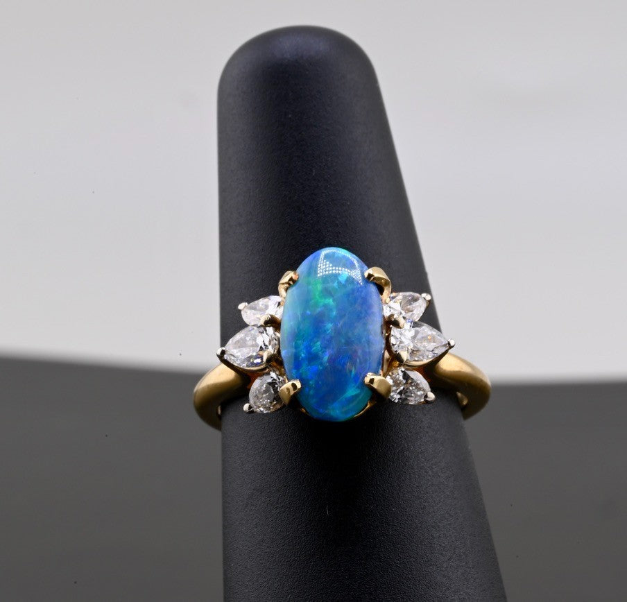 IGI Certified 18K Yellow Gold Ring w/ Natural 2.00 ct Opal Cabochon & Diamonds2