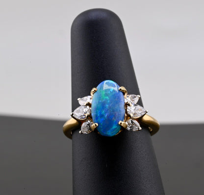 IGI Certified 18K Yellow Gold Ring w/ Natural 2.00 ct Opal Cabochon & Diamonds2