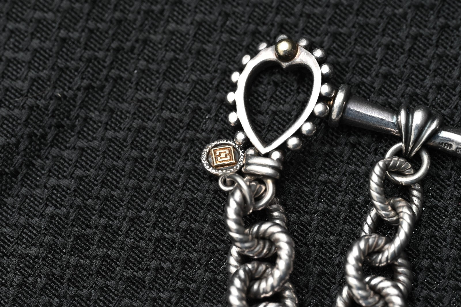 Designer William Schraft 18k & Sterling Silver Toggle Heart Charm Bracelet2