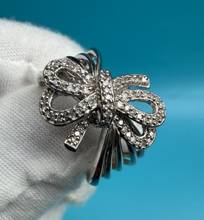 Beautiful Ribbon Design Sterling Silver Ring Signed KN2