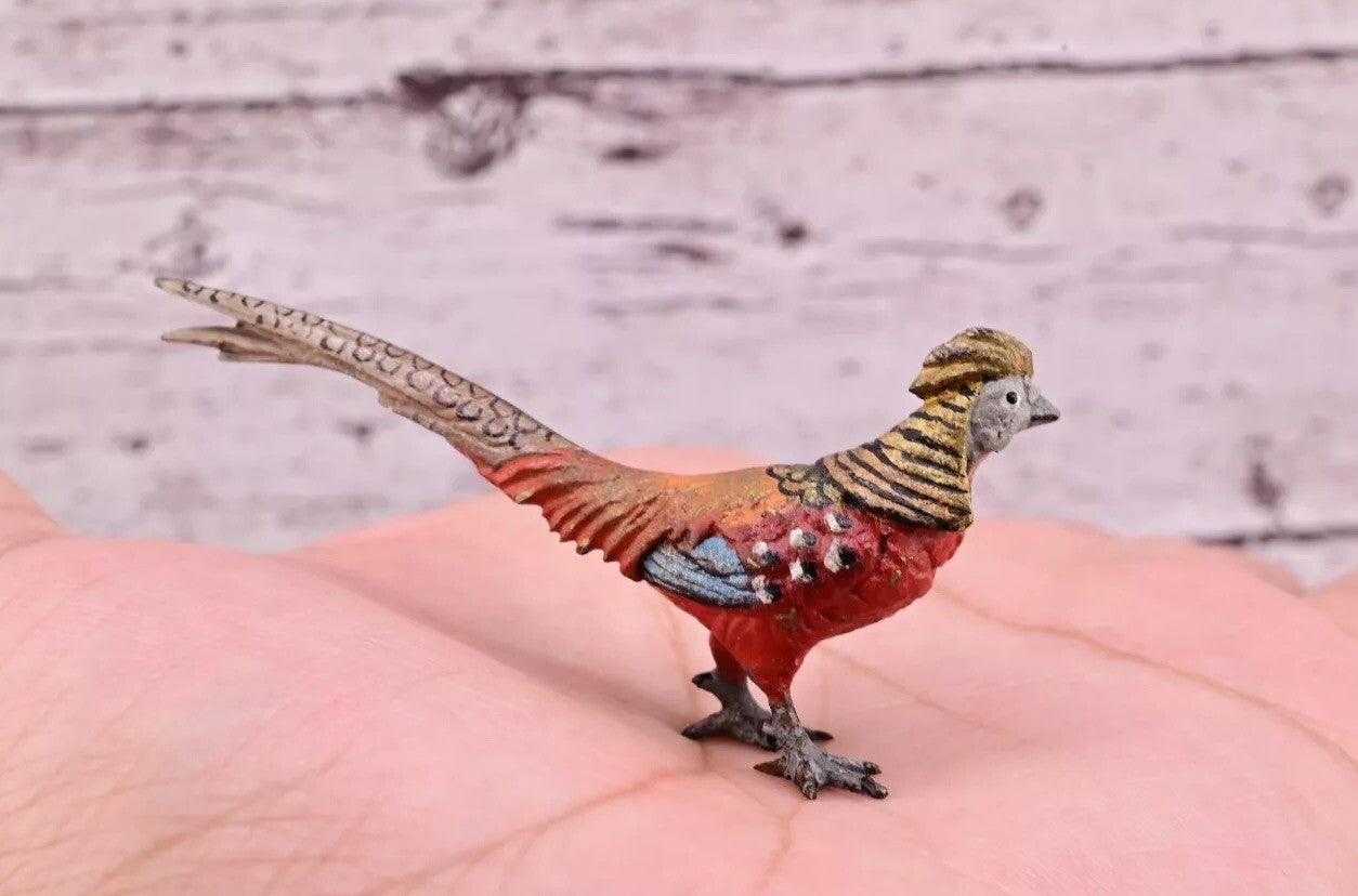 Antique Austrian Vienna Cold Painted Bronze Figure of Miniature Golden Pheasant10