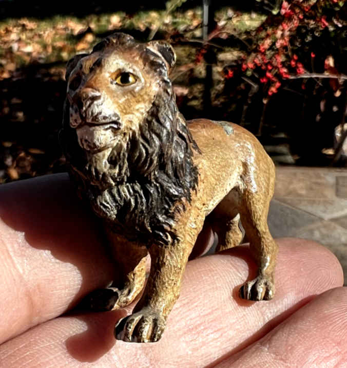 Antique Austrian Vienna Cold Painted Bronze Figure of Standing Lion7