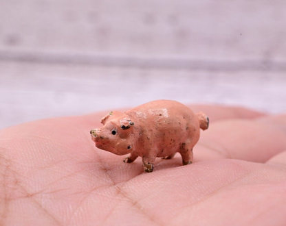 Super Tiny Antique Austrian Vienna Cold Painted Bronze Figure of Pink Pig0
