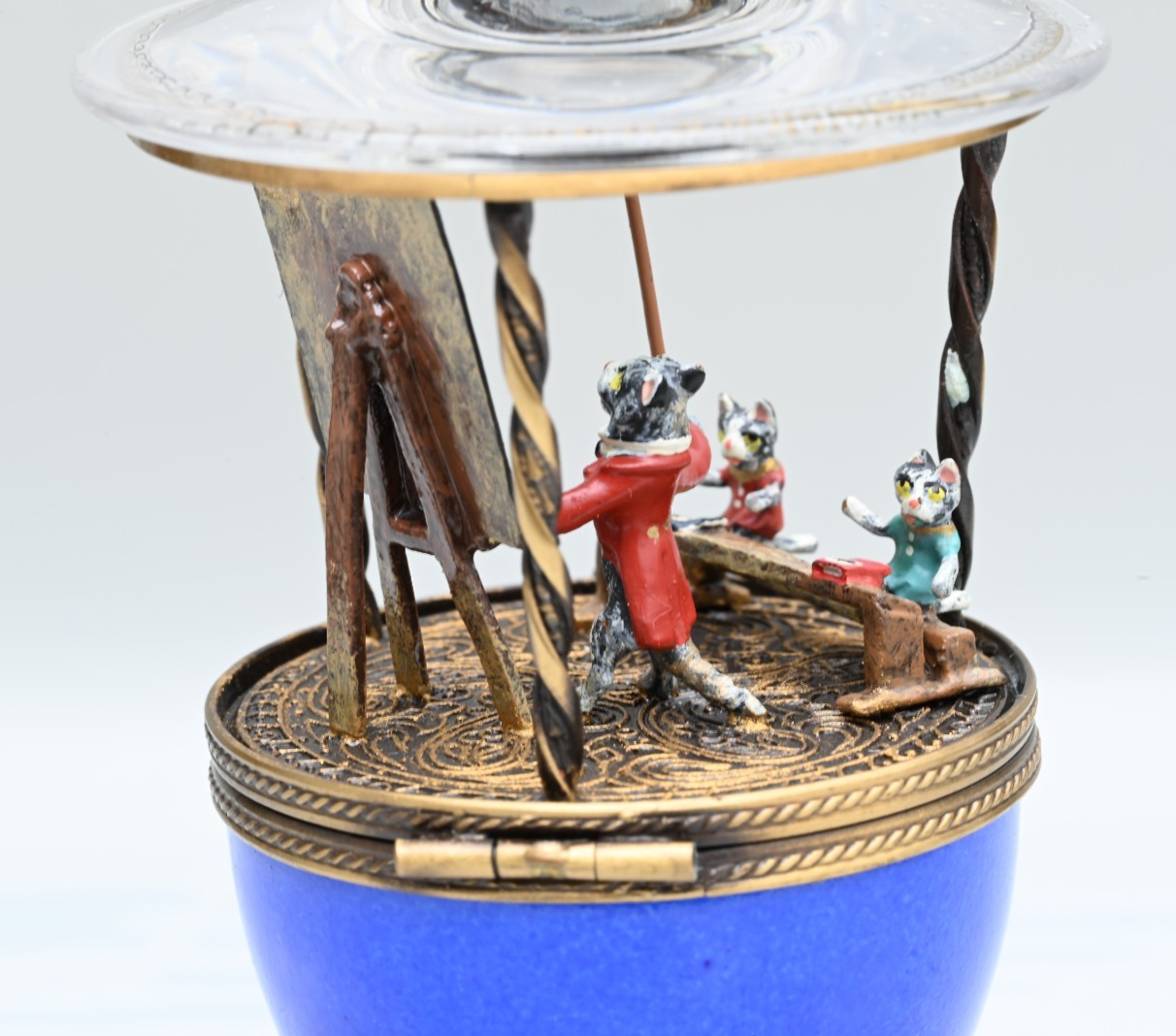 Austrian Vienna Cold Painted Bronze "Cat School" Limoge France Porcelain Box4