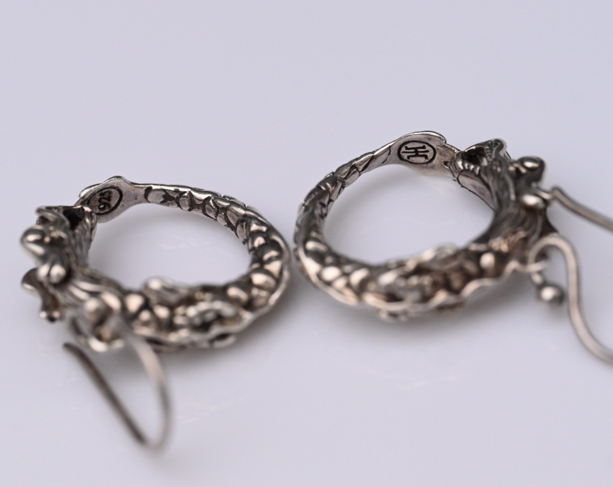 Vintage Pair of John Hardy Sterling Silver Naga Dragon Dangle Drop Earrings3