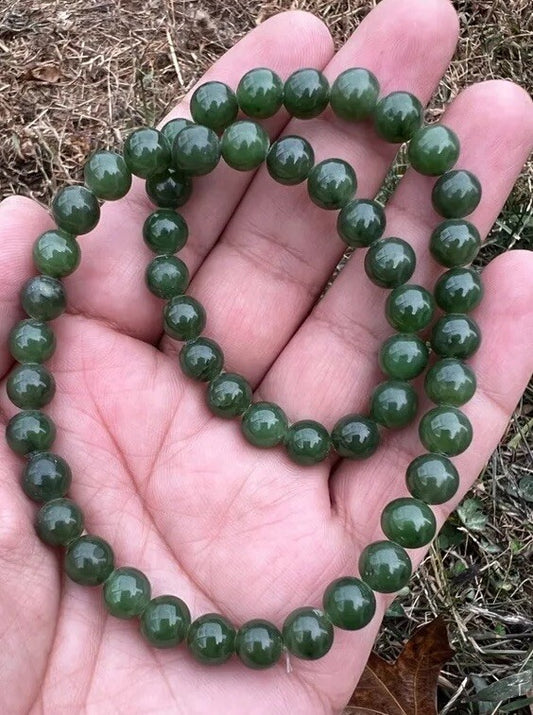 Beautiful Antique / Vintage Spinach Natural Green Jade Beaded Necklace0