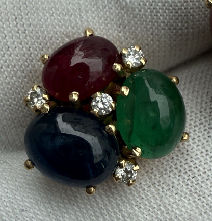 Stunning 18k Yellow Gold Bubble Earring W/ Natural Emerald, Sapphire & Rubies13