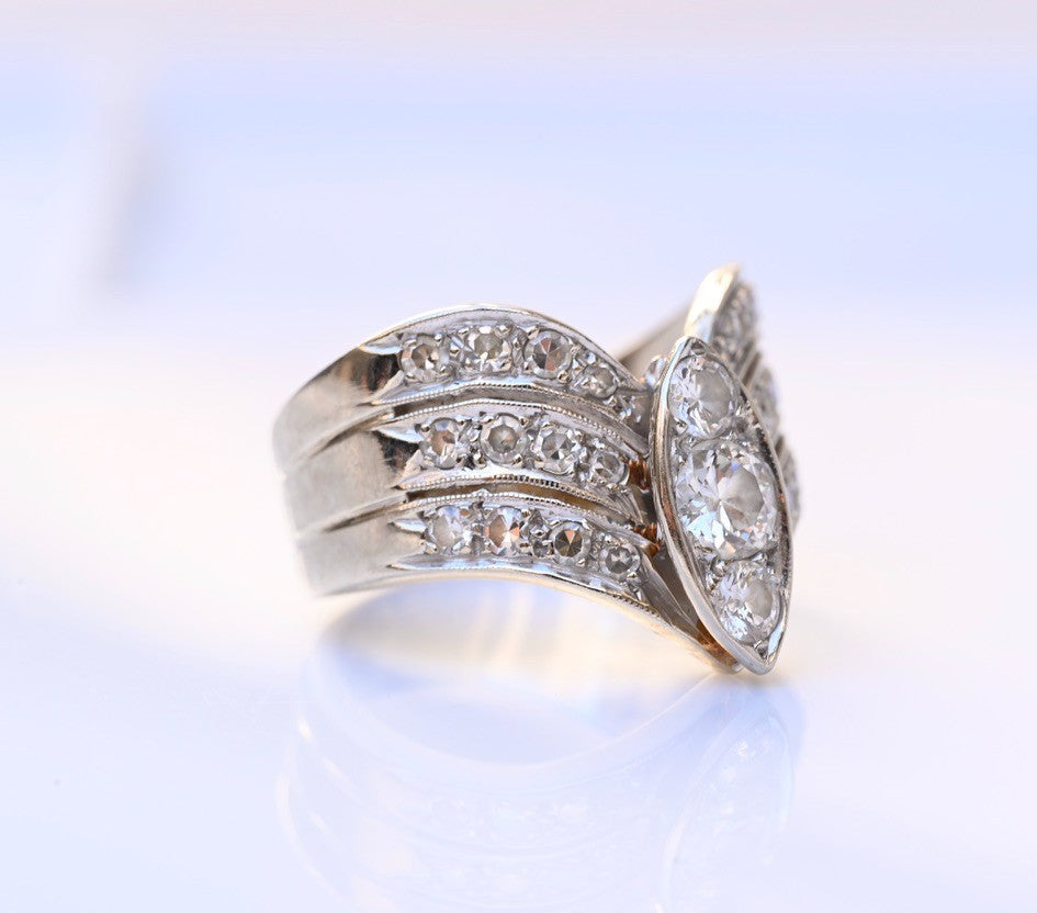 14K Retro Early Vintage Art Deco Style 3 Band Chevron Diamond Ring IGI Certified7