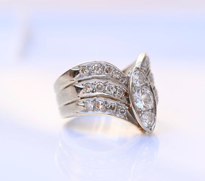 14K Retro Early Vintage Art Deco Style 3 Band Chevron Diamond Ring IGI Certified7