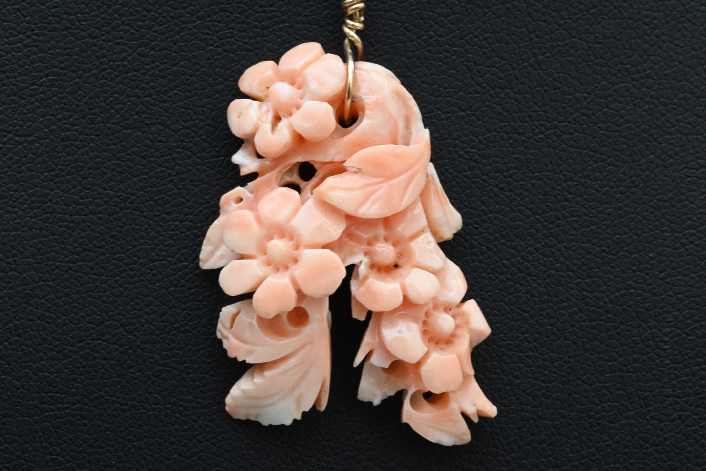 Hand-Carved Pink "Angel Skin" Coral in an Intricate Floral & Leaf Cascade Design0