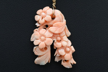 Hand-Carved Pink "Angel Skin" Coral in an Intricate Floral & Leaf Cascade Design0