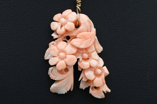 Hand-Carved Pink "Angel Skin" Coral in an Intricate Floral & Leaf Cascade Design0