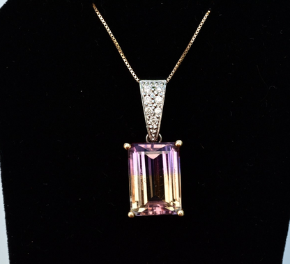 Matching 14K Jewelry Set Striking Emerald-cut Bi-Colored Ametrine & Diamonds1