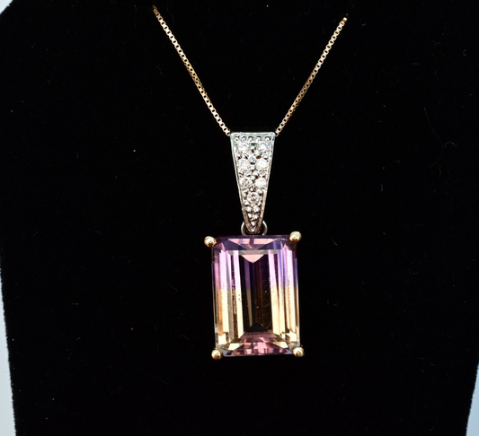 Matching 14K Jewelry Set Striking Emerald-cut Bi-Colored Ametrine & Diamonds1