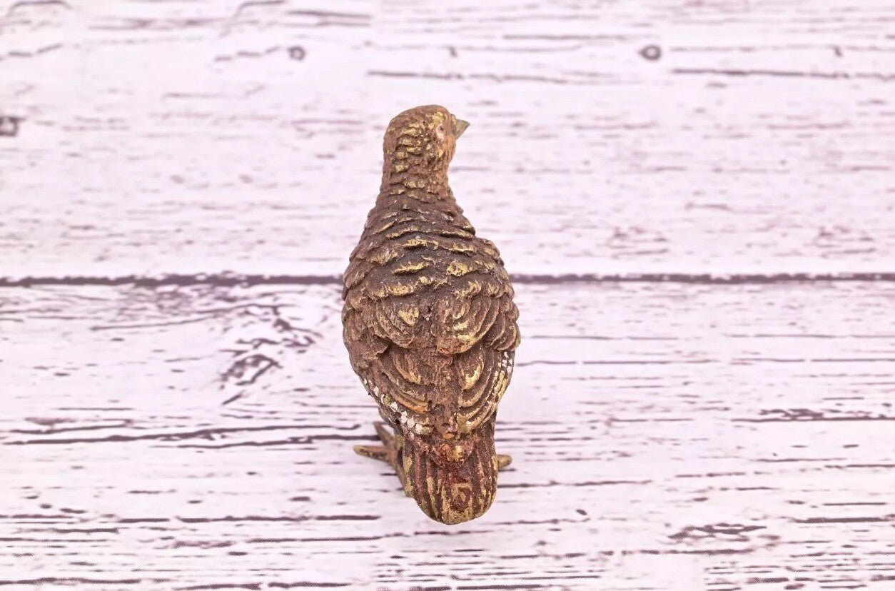 Original Early Antique Austrian Vienna Cold Painted Bronze of Partridge Bird12