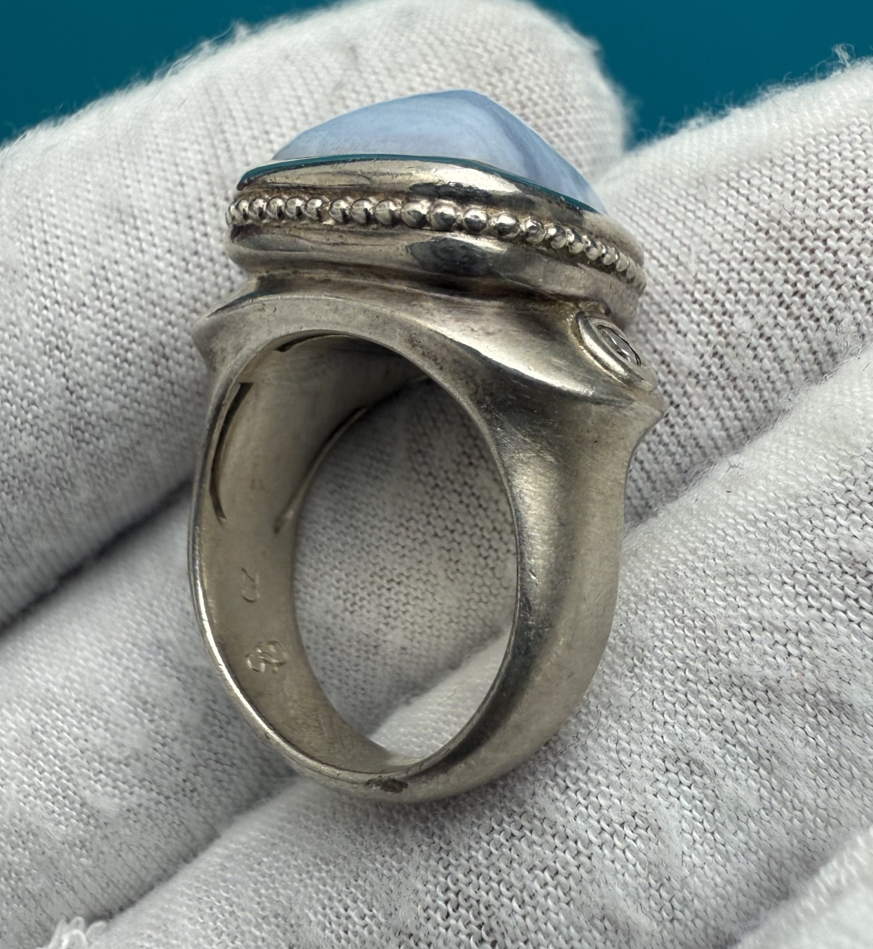 Wonderful SeidenGang Sterling Silver Ring with Blue Agate Gem6