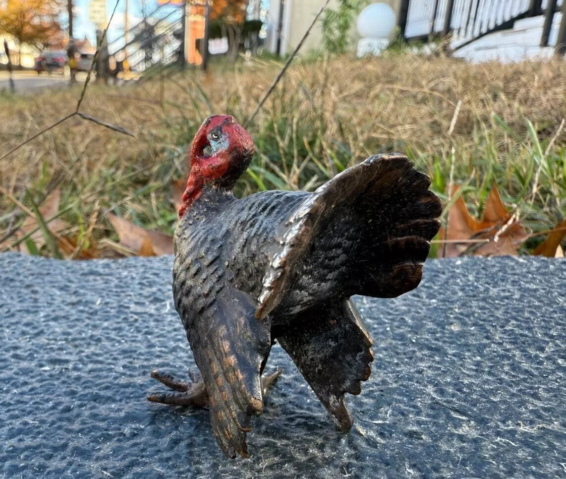Awesome Antique Austrian Vienna Cold Painted Bronze Figure of Wild Turkey2