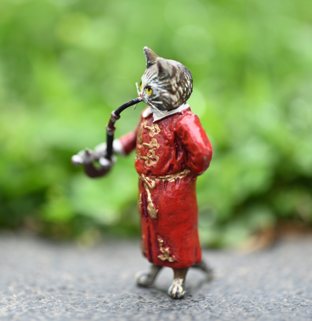 Fritz Bermann Austrian Vienna Cold Painted Bronze of Gentleman Cat Smoking2