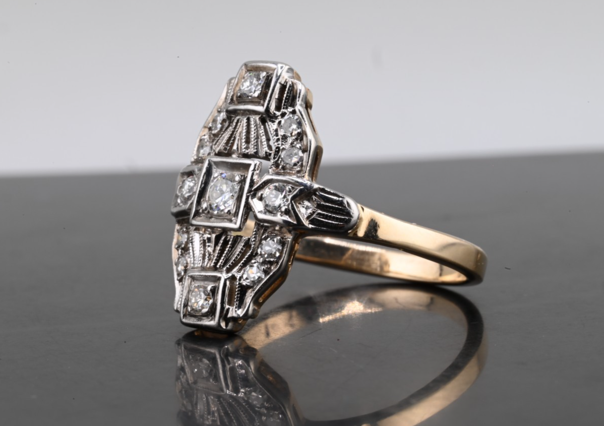 Gorgeous Early Vintage or Antique 14K Yellow & White Gold Diamond Ring IGI Cert.6