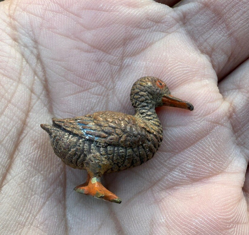 Antique Austrian Vienna Cold Painted Bronze Figure of Miniature Standing Duck2