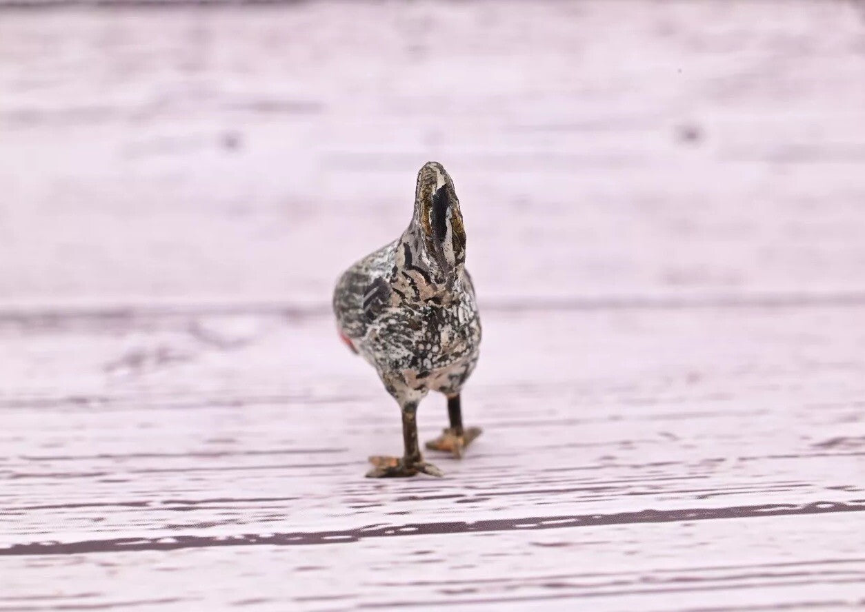 1900s Antique Austrian Vienna Cold Painted Bronze Figure of Chicken Searching9